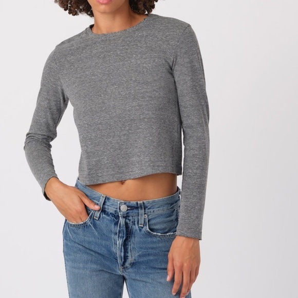 AMO Tops - AMO L/S BABE LONG SLEEVE CREWNECK HEATHER GREY TEE TOP CROPPED FIT M